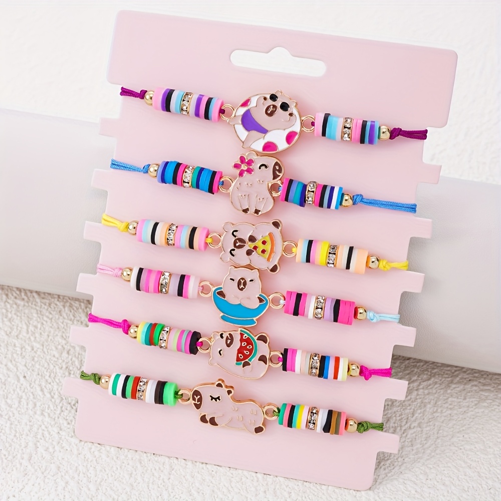 6pcs Capybara Soft Clay Slider Friendship Bracelet Set